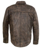 Men's Light weight distressed brn leather shirt with 2 Gun pockets inside 