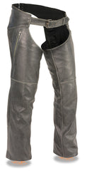 Men's Motorcycle Vintage Distressed Slate Chap with Thigh Zippered Pockets