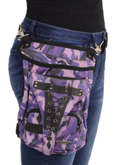 Motorcycle womens Purple Camo Conceal Carry Thigh Leather waist Belt Riding Bag