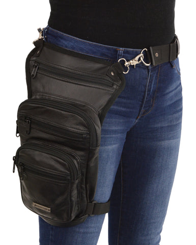 Motorcycle womens Riding Blk Fancy Conceal & Carry Thigh Leather waist belt Riding Bag 