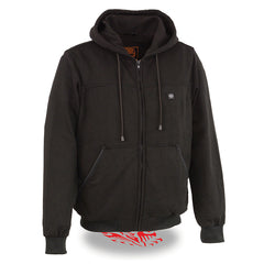 Mens Motorcycle Heated Blk Hoodie Jacket with chargeable battery