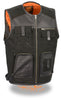 MEN'S LEATHER & CANVAS ZIPPER FRONT SUPER UTILITY MULTI POCKET VEST 