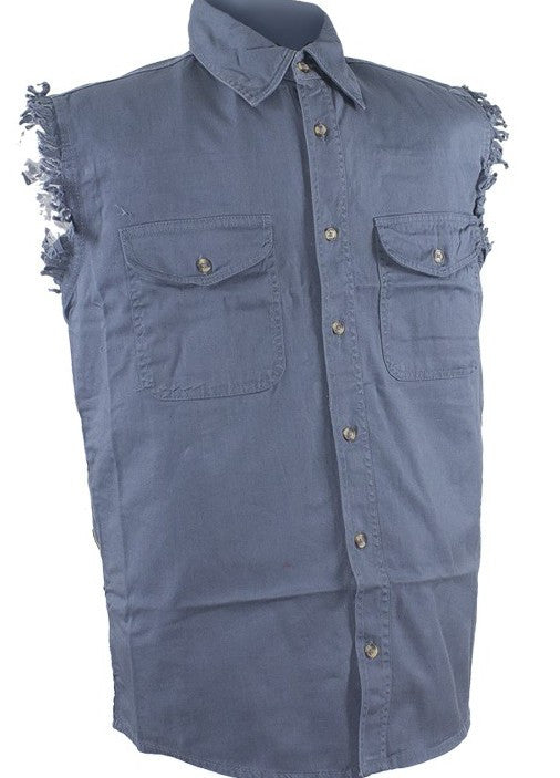 Men's Motorcycle Ash color Cotton Half Sleeve Cut off shirt with fryed – Leather Place