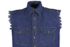 MEN'S MOTORCYCLE BLUE COTTON HALF SLEEVE CUT OFF SHIRT WITH FRAYED SLEEVES 