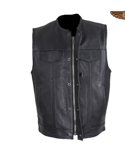 Men's Riding Son of Anarchy Motorcycle Club 1/2" Collarless 8 pocket Leather Vest 