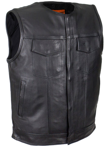 Men's Son of Anarchy Motorcycle Club Collarless Leather Vest with 2 Gun pockets 