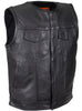 Men's Son of Anarchy Motorcycle Club Collarless Leather Vest with 2 Gun pockets 