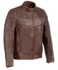 Men's Chinese collar Front zipper Brown leather jacket with side buckles soft leather 