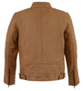 Men's Chinese collar Front zipper Tan Honey leather jacket with side buckles 
