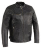 Men's Snap collar front zipper blk leather jacket with rivet shoulders & Sides 