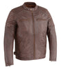 Men's Snap collar front zipper Broken brn leather jacket with rivet shoulders & Sides 