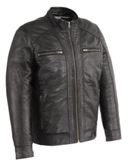 Men's Blk front zipper motto butter soft leather jacket