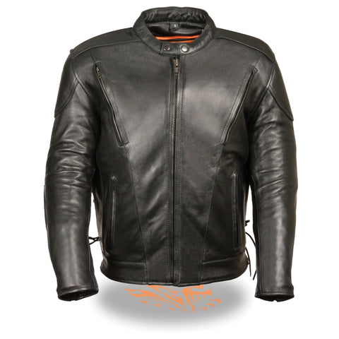 Mens Motorcycle Premium Biker Riding Tall Leather Jacket with Kidney padding back 