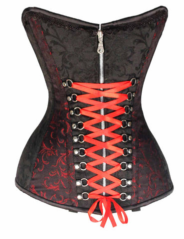Women's Blk & Red Sexy Lingerine Brocade Under Bustier Corset with Red Lacing 