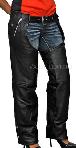 Men's motorcycle soft leather removable liner leather chap with 4 Pockets 