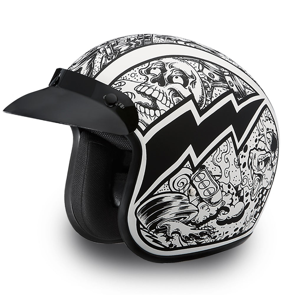 black motorcycle white helmet Mens Motorcycle White DOT Shiny Gloss Daytona 3/4 Graffiti FMV 218 Sta – Leather Place