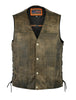 Mens Distressed Brn Antique Look Gambler premium leather vest 