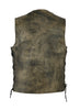 Mens Distressed Brn Antique Look Gambler premium leather vest 