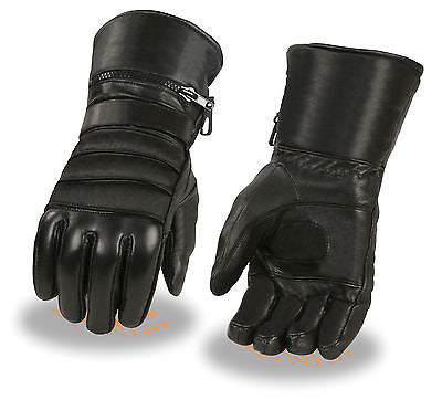 Motorcycle Men's Long soft leather raincover gloves with zipper thermal lined 