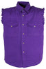 Men's Motorcycle Purple Cotton Half Sleeve Cut off shirt with fryed sleeves 