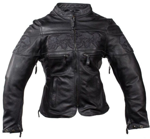 Women's Motorcycle Skull Scooter Leather jacket W/2 Gun Pockets inside 