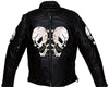Men's Motorcycle Front Back Reflective Skull Leather jacket 