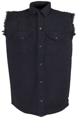 Men's Motorcycle Blk Cotton Cut off Frayed Sleeveless Shirt
