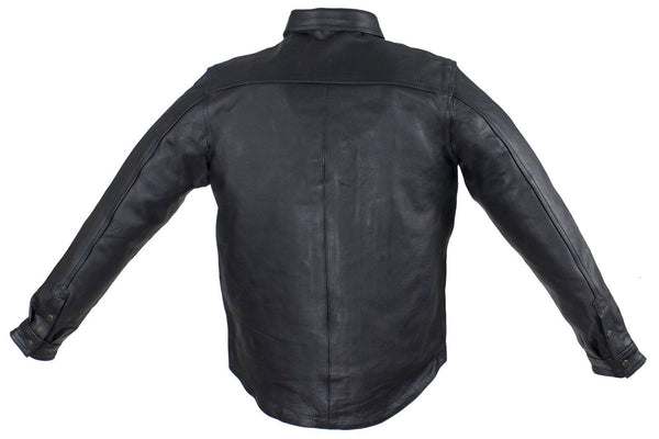Men's Blk Motorcycle Leather Shirt with 2 chest pockets – Leather Place