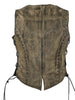 WOMEN'S MOTORCYCLE DISTRESSED STUDED LACE SIDE VEST WITH 2 GUN POCKETS 