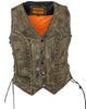 WOMEN'S MOTORCYCLE DISTRESSED STUDED LACE SIDE VEST WITH 2 GUN POCKETS 