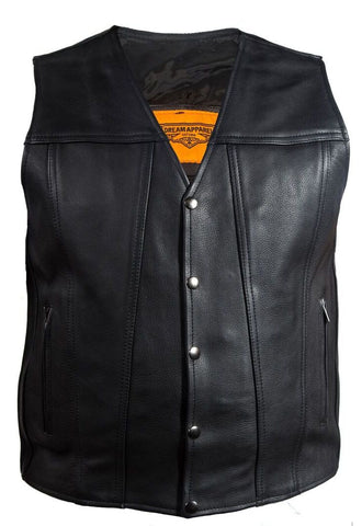 Men's Blk Motorcycle Club Leather vest with 2 Gun pockets 
