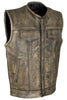 Men's Motorcycle Son of Anarcy Distressed Brn Collarless Leather vest 